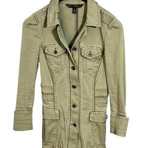 WHITE HOUSE BLACK MARKET Womens (0) Olive Khaki Utility Cotton-Stretch Jacket